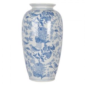 Keramická váza s modrými květy a ptáčky Pointea - Ø 19*37 cm 6CE2103 obraz