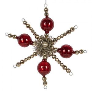 Červeno-zlatá antik skleněná závesná ozdoba vločka - 18*3*18 cm 65992 obraz