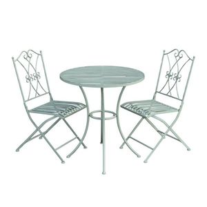 Zelená antik zahradní souprava stůl a 2 židle Evelin - Ø 70*72 / 2x 40*47*93 cm 40043721 obraz
