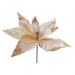 Bílo-zlatá dekorace květina vánoční hvězda Poinsettia - Ø 44*37 cm 66133 obraz