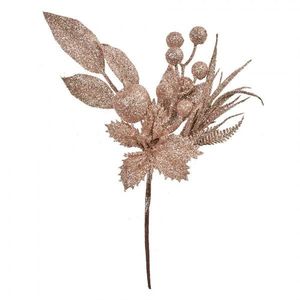 Vánoční růžová umělá třpytivá větvička s bobulemi - 7*5*25 cm 66151 obraz