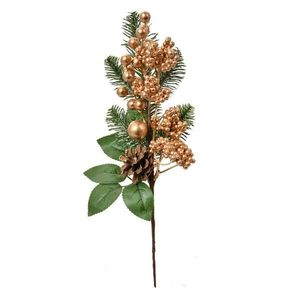 Vánoční zeleno-zlatá umělá větvička s bobulemi - 10*5*33 cm 66150 obraz