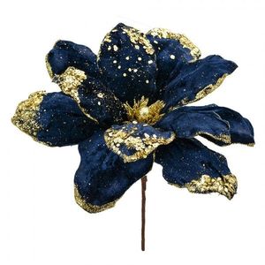 Modro-zlatá dekorace květina vánoční hvězda Poinsettia - Ø 24*27 cm 66149 obraz