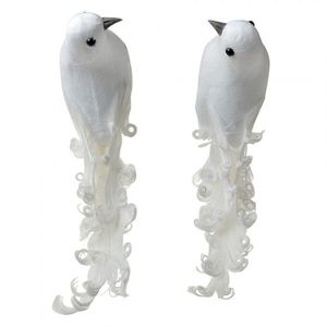 2ks bílá dekorace ptáček s peříčky na klipu - 19*9*10 cm 66144 obraz