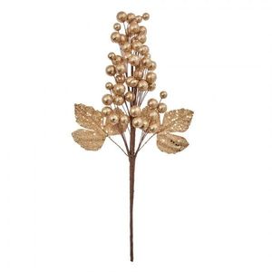 Vánoční zlatá umělá třpytivá větvička s bobulemi - 8*6*34 cm 66153GO obraz