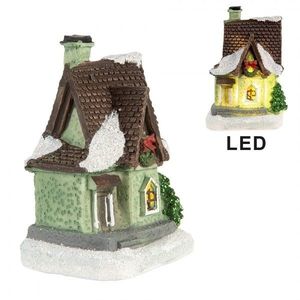 Dekorace malinký svítící zelený domek Manon LED - 5*5*7 cm 6PR5740 obraz