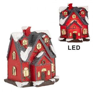 Dekorace malinký svítící červený domek Manon LED - 6*5*7 cm 6PR5739 obraz