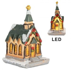 Dekorace malinký svítící béžový domek kostel Manon LED - 5*5*5 cm 6PR5736 obraz