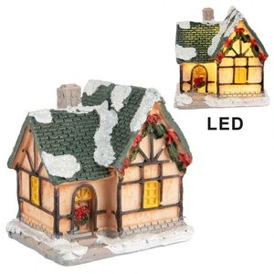 Dekorace malinký svítící béžový domek Manon LED - 6*5*6 cm 6PR5733 obraz