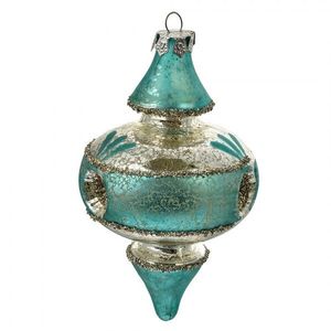 Stříbrno-modrá antik skleněná závesná ozdoba - Ø 8*13 cm 6GL4716 obraz