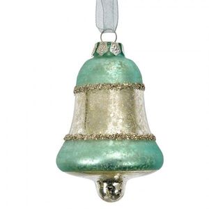 Stříbrno-modrá antik skleněná závesná ozdoba zvonek - Ø 5*9 cm 6GL4710BL obraz