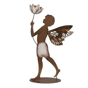 Vánoční rezavá antik dekorace anděl s květinou - 20*8*36 cm 6Y5959 obraz