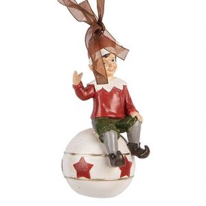 Závěsná vánoční dekorace sedící Elf na kouli - 5*5*10 cm 6PR5389 obraz