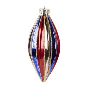 Zlatá skleněná ozdoba špičatá baňka s barevnými pruhy - Ø 6*13 cm 6GL5104 obraz