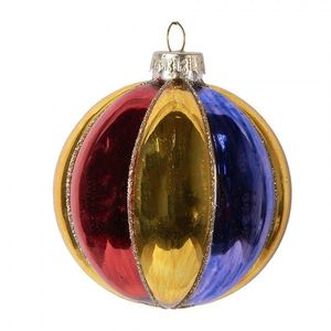 Zlatá skleněná ozdoba koule s barevnými pruhy - Ø 8*8 cm 6GL5101 obraz