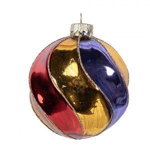 Zlatá skleněná ozdoba koule s barevnými pruhy - Ø 8*8 cm 6GL5100 obraz