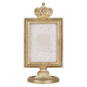 Zlatý antik fotorámeček na noze zdobený korunkou - 9*6*17 cm / 7*9 cm 2F1242 obraz