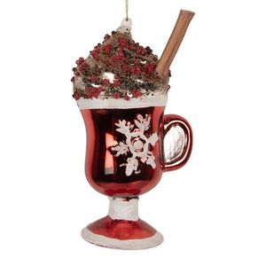 Vánoční skleněná závěsná ozdoba sklenička se šlehačkou - 7*6*12 cm 6GL5289 obraz