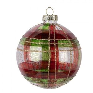 Červenozelená károvaná skleněná ozdoba koule - Ø 8*8 cm 6GL5178 obraz