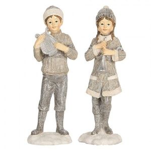 Šedá dekorace dívka a chlapec s hudebními nástroji - 8*7*22 cm 6PR5920 obraz
