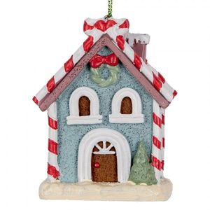 Modrá závěsná dekorace perníková chaloupka Candy - 6*4*8 cm 6PR5326 obraz