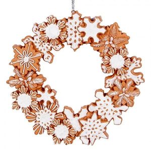 Hnědá vánoční závěsná ozdoba perníkový věneček - Ø 18*2 cm 6PR5320 obraz