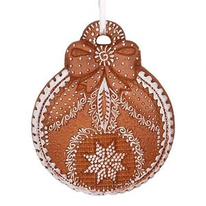 Hnědá vánoční závěsná dekorace perníková koule - 8*2*10 cm 6PR5317 obraz