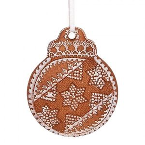 Hnědá vánoční závěsná dekorace perníková koule - 8*2*10 cm 6PR5316 obraz