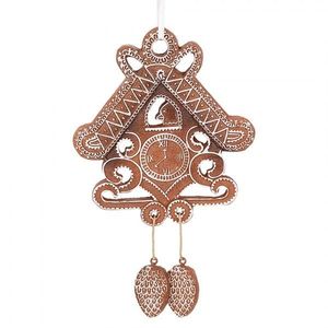 Hnědá závěsná dekorace perníkové hodiny kukačky - 12*2*18 cm 6PR5315 obraz