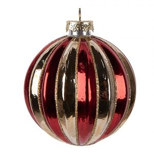 Červeno-zlatá skleněná vánoční ozdoba koule s vroubky - Ø 8*8 cm 6GL5135 obraz