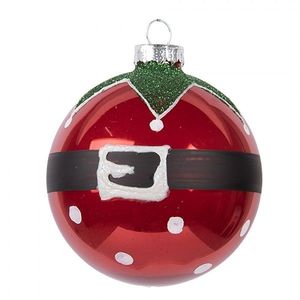 Červená skleněná ozdoba vánoční koule Santa Claus opasek - Ø 8*8 cm 6GL5138 obraz