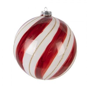 Červenobílá pruhovaná skleněná ozdoba veliká koule XL - Ø 15*15 cm 6GL5139 obraz