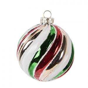 Červenozelená pruhovaná skleněná ozdoba koule - Ø 8*8 cm 6GL5174 obraz