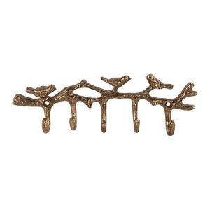 Zlatý antik nástěnný kovový věšák s 5ti háčky a ptáčky - 18*2*6 cm 6Y5883 obraz