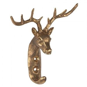 Zlatý antik nástěnný kovový háček hlava jelena - 13*5*12 cm 6Y5894 obraz