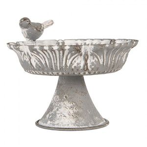 Šedý antik plechový etažér / podnos s ptáčkem - 13*12*10 cm 6Y5887 obraz