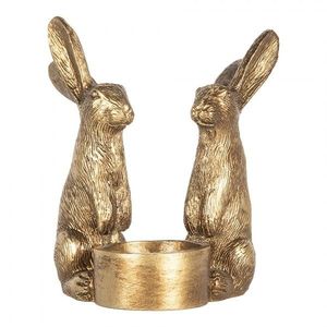 Zlatý antik svícen na čajovou svíčku s králíky - 10*8*12 cm 6PR5741 obraz