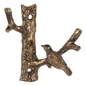 Zlatý antik nástěnný kovový věšák s ptáčkem - 9*5*9 cm 6Y5885 obraz