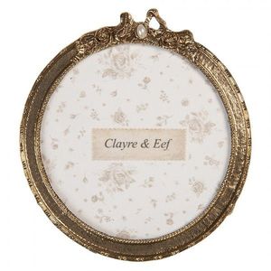 Zlatý antik kulatý fotorámeček zdobený mašličkou - 10*1*11 cm / Ø 9 cm 2F1292 obraz