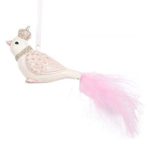 Bílo-růžová závěsná dekorace ptáček s peříčkovým ocáskem - 8*5*5 cm 6PR5657 obraz