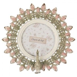 Růžovo-zelený antik fotorámeček páv s roztaženými pery - 14*3*14 cm / Ø 8 cm 2F1301 obraz