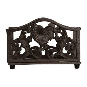 Hnědý litinový stojan na ubrousky s kohutem - 17*6*12 cm 6Y5755 obraz