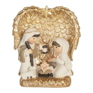 Zlatá antik vánoční dekorace Betlém v andělských křídlech - 12*6*13 cm 6PR5898 obraz