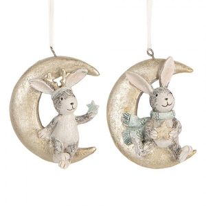 2ks závěsná vánoční dekorace králíček na měsíčku - 7*3*8 cm 6PR5890 obraz