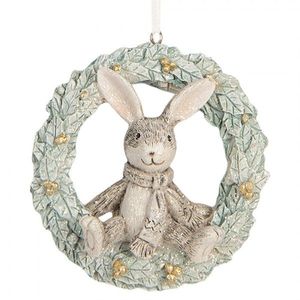 Závěsná dekorace králíček sedící na věnci - 8*3*8 cm 6PR5889 obraz