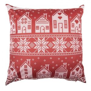 Červený povlak na polštář s domky a vločkami - 45*45 cm KT021.433 obraz