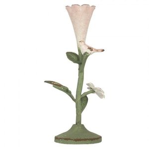 Růžovo-zelený kovový svícen s ptáčkem Birdi - 12*12*26 cm 6Y5953 obraz