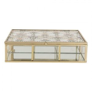 Mosazná antik kovová skleněná šperkovnice s květinami - 20*16*5 cm 6Y5952 obraz