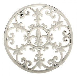 Krémová antik litinová podložka pod nádobí Lilie - Ø 18*2 cm 6Y5762 obraz