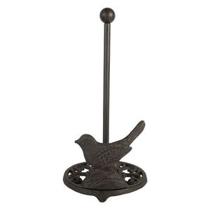 Hnědý antik litinový stojan na kuchyňské utěrky s ptáčkem - Ø 17*33 cm 6Y5753 obraz